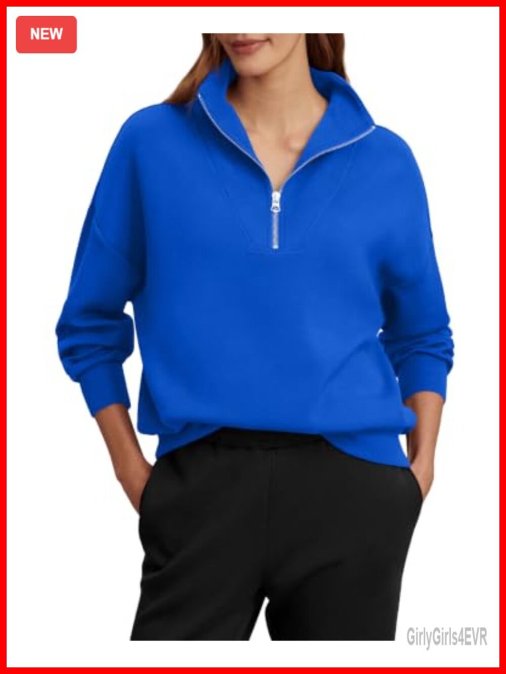 Oversized Half Zip Pullover Sweatshirt Cotton Blend Women's